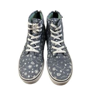 Vans ~ Chambray with white floral print high top laced shoes ~ zippered back ~ 6